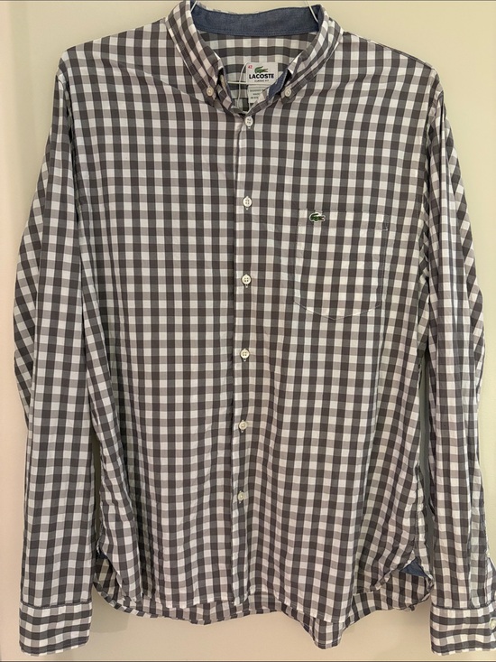 Lacoste Other - Lacoste Men's Gray & White Checked Button-Down Shirt Size 42 (large)